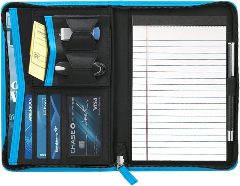 Gorbado Small Portfolio Organizer, A5 Zippered Business Portfolio, Junior Padfolio Folder Binder for Women & Men, 5 x 8 Writing Pad Included, Blue - Image 2